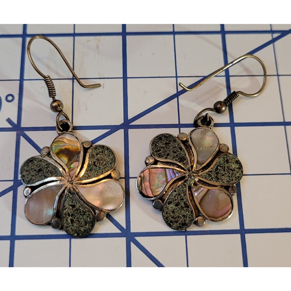Taxco Sterling and Abalone Shell Earrings,  Older Taxco Mark